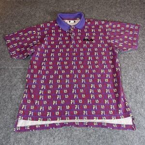 Vintage 90s Fila All Over Print Graphic Polo Shirt Mens Medium‎ Made In USA